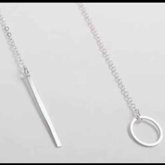 NEW!💙💎MODERN SILVERY BAR CIRCLE NECKLACE💎💙LOVE - Picture 7 of 8